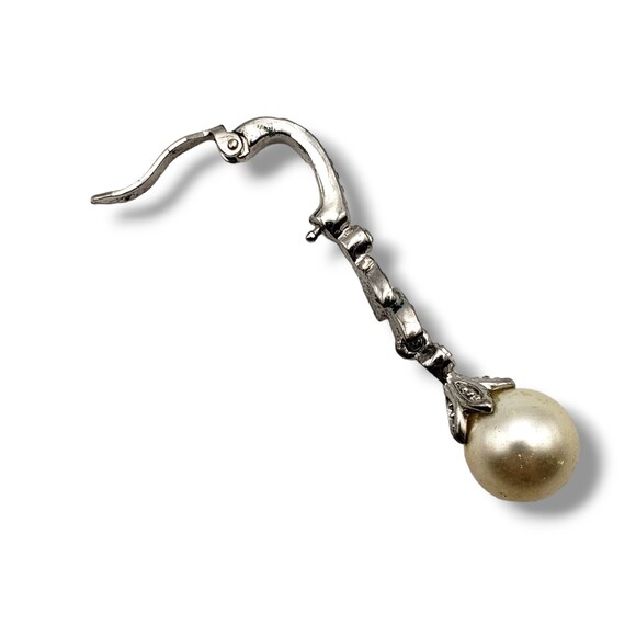 Silver Tone Rhinestone Floral Imitation Pearl Dangle Drop Pendant - Picture 4 of 6